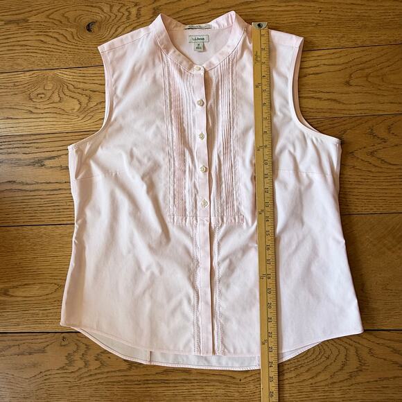 L.L. Bean Wrinkle Resistant Button Up Sleeveless SZ MP Pintuck Pink Collarless - Picture 7 of 7
